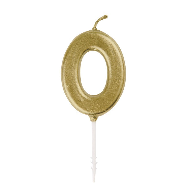 Mini Metallic Gold Number 0 Birthday Pick Candle
