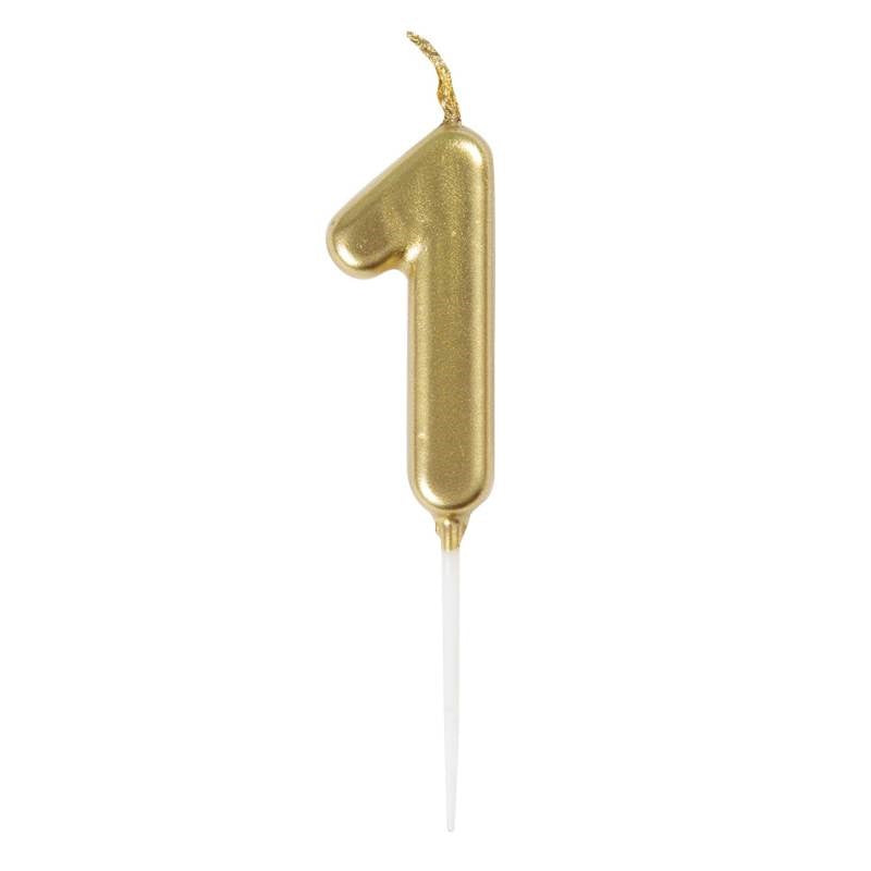 Mini Metallic Gold Number 1 Birthday Pick Candle