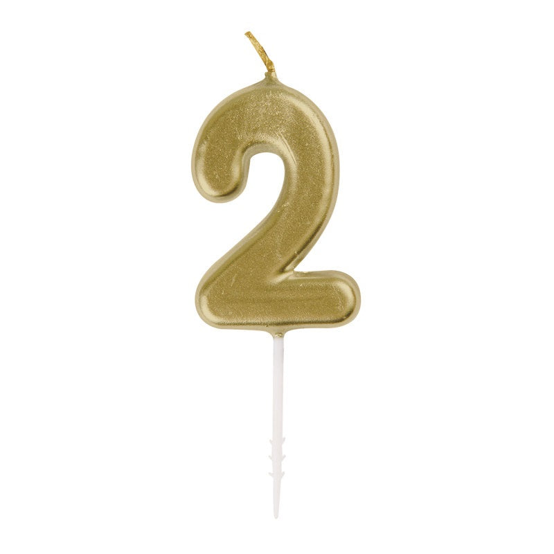 Mini Metallic Gold Number 2 Birthday Pick Candle