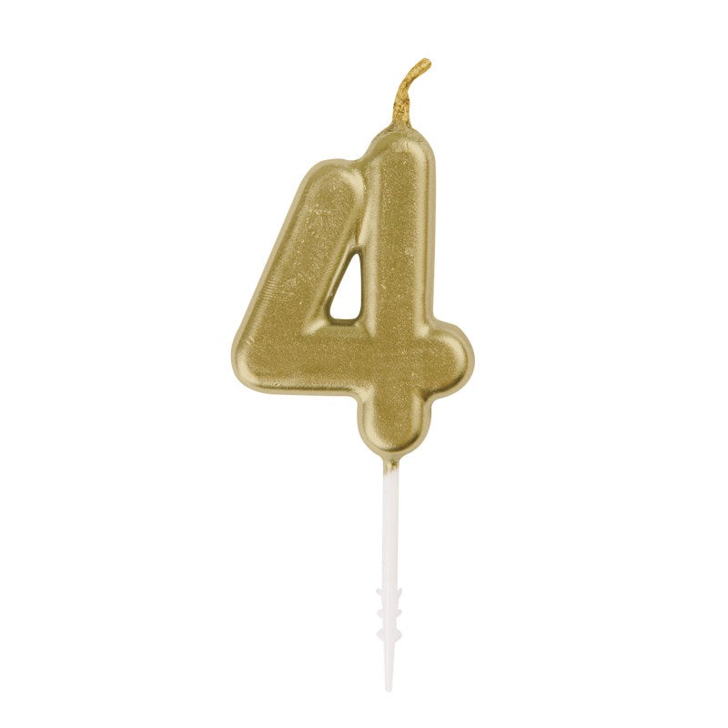 Mini Metallic Gold Number 4 Birthday Pick Candle