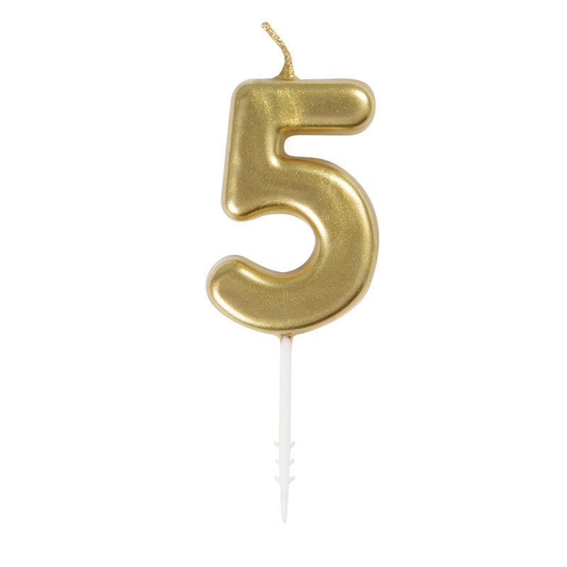 Mini Metallic Gold Number 5 Birthday Pick Candle