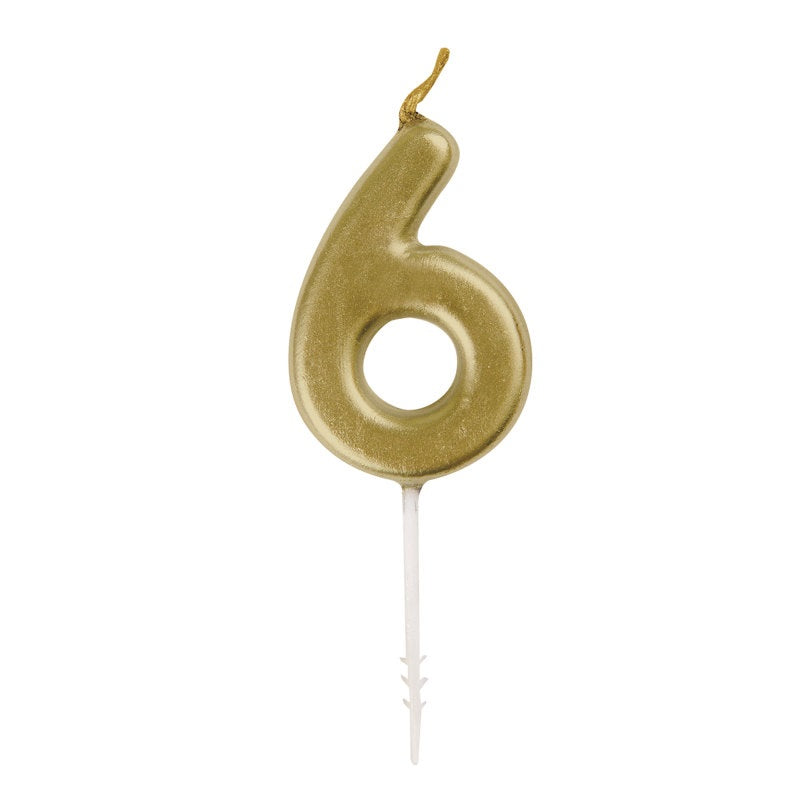 Mini Metallic Gold Number 6 Birthday Pick Candle