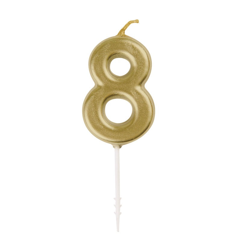 Mini Metallic Gold Number 8 Birthday Pick Candle