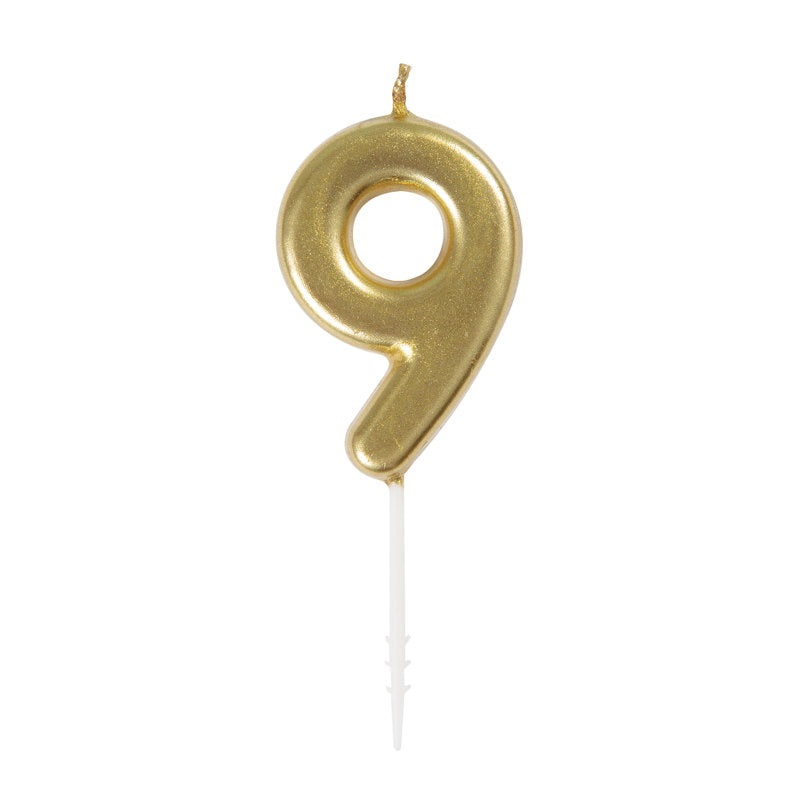 Mini Metallic Gold Number 9 Birthday Pick Candle