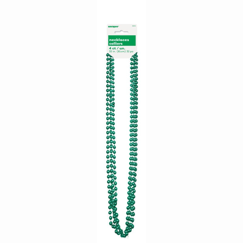 Green Metallic Bead Necklaces, 32", 4ct