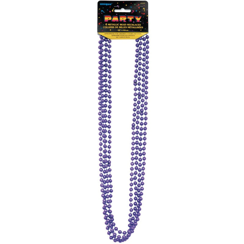 Purple Metallic Bead Necklaces, 32-inch, Pack of 4