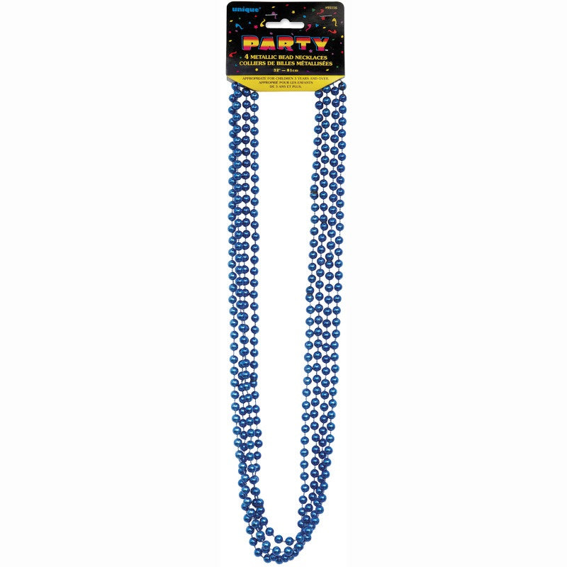 Blue Metallic Bead Necklaces, 32-inch, 4 Count