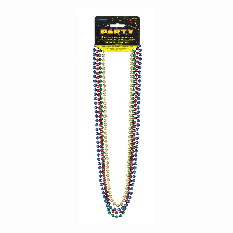 Metallic Bead Necklaces in Assorted Colors, 32", Pack of 4