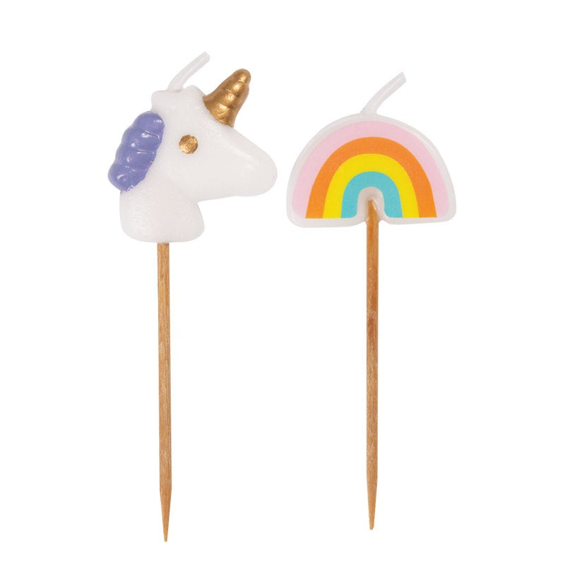 Unicorn and Rainbow Themed Birthday Candles - Assorted 6 Count