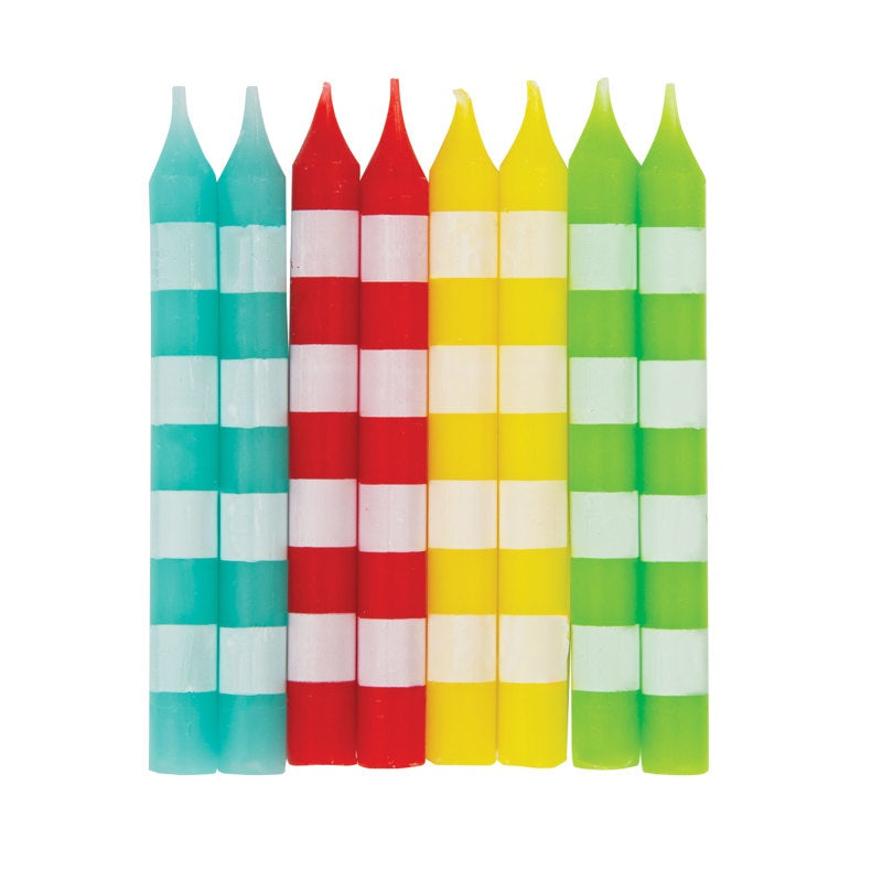 Striped Birthday Candles in Assorted Colors, Pack of 8