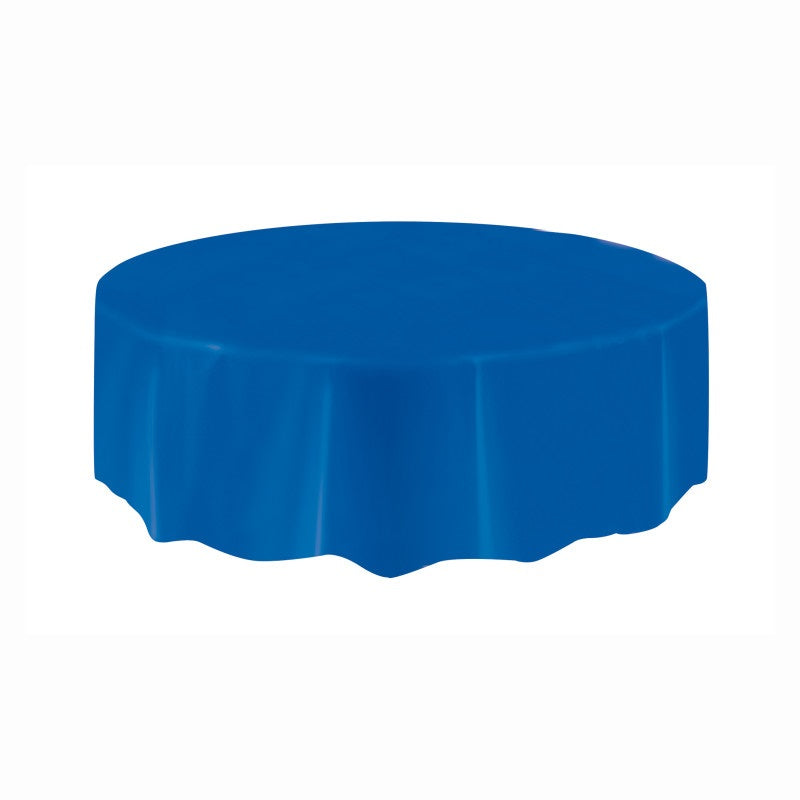 Royal Blue Solid Round Plastic Table Cover, 84" Diameter, 0.84" Thickness