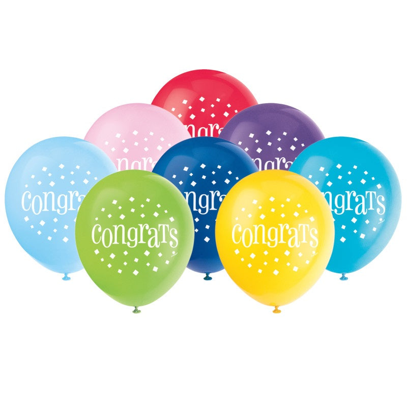 "Congratulations" 12-Inch Latex Balloons, Pack of 8