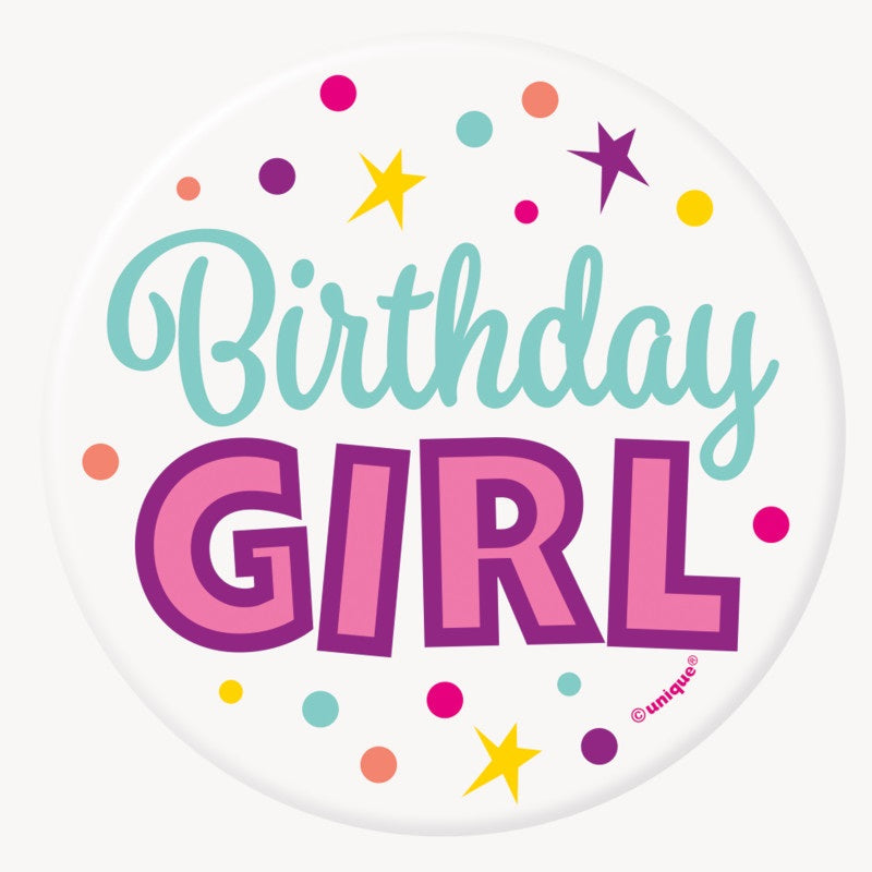 3" Birthday Girl Button, 0.91" Size