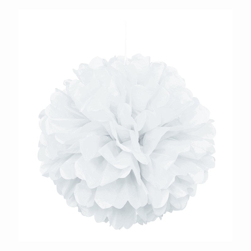 White Solid 16-Inch Hanging Tissue Pom Pom