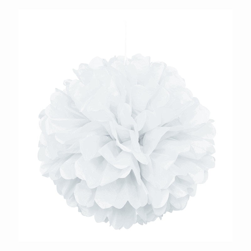 White Solid 16-Inch Hanging Tissue Pom Pom