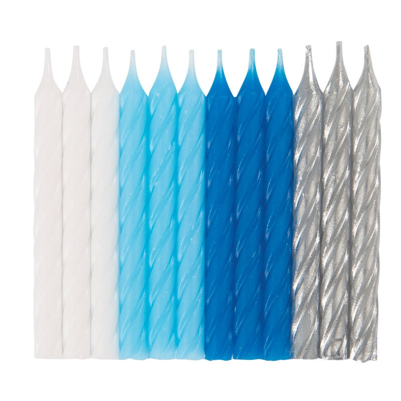 Blue, White, and Silver Spiral Birthday Candles, 24 Count