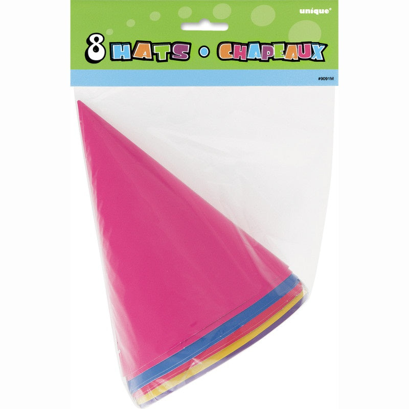 Assorted Colors Party Hats, Pack of 8