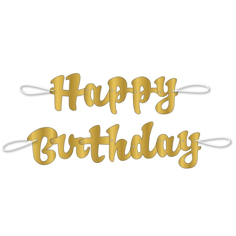 "Gold Script Happy Birthday" Banner