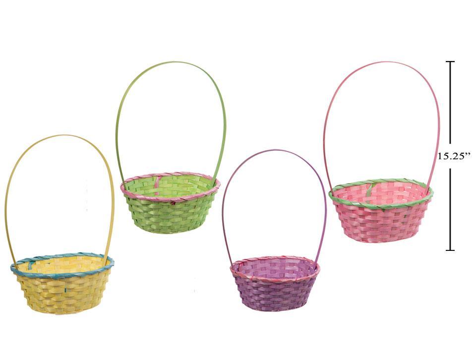 Easter Oval Bamboo Basket, 4asst., 9.5"x7"x15.5", cht