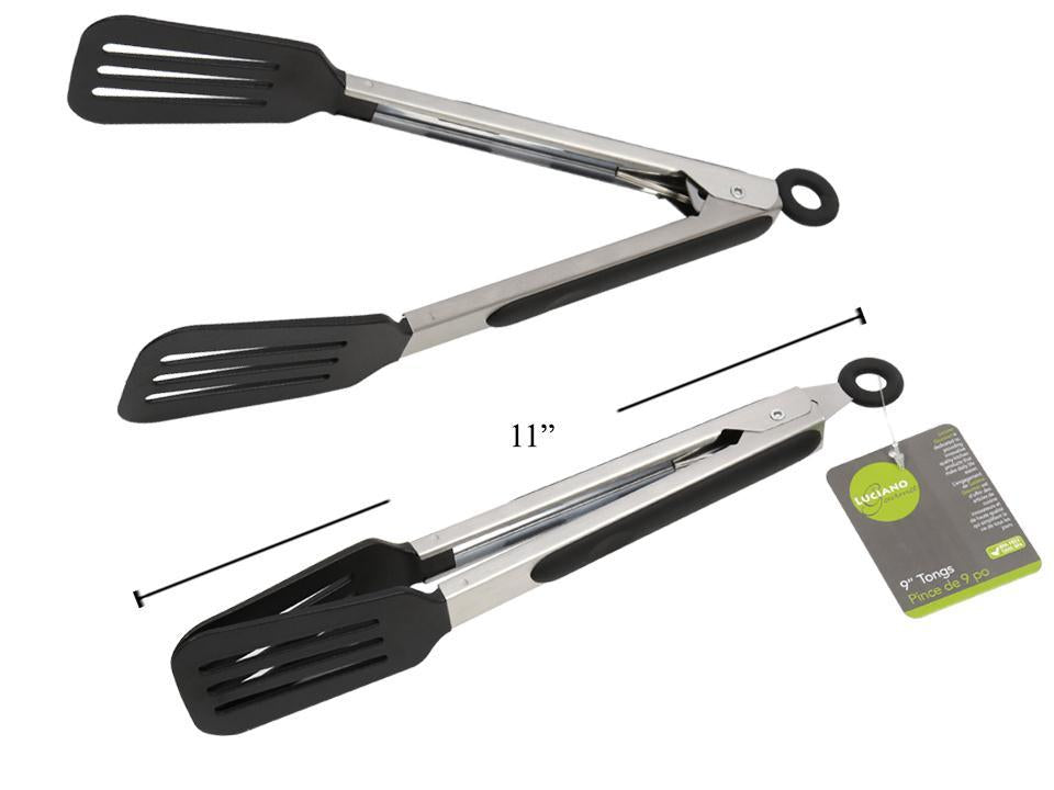 L.Gourmet 9" Stainless Steel Flat Tongs with Nylon Head