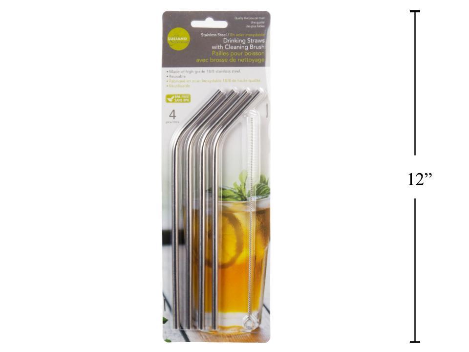 L.Gourmet's 4-Piece Curved Stainless Steel Straws and Brush Set, 6mm