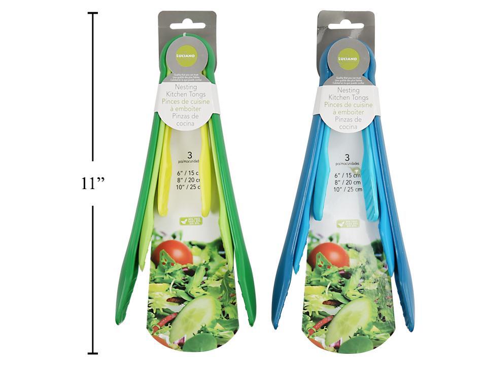 L.Gourmet's 3-Piece Nesting Kitchen Tong Set, 25/20/15cm