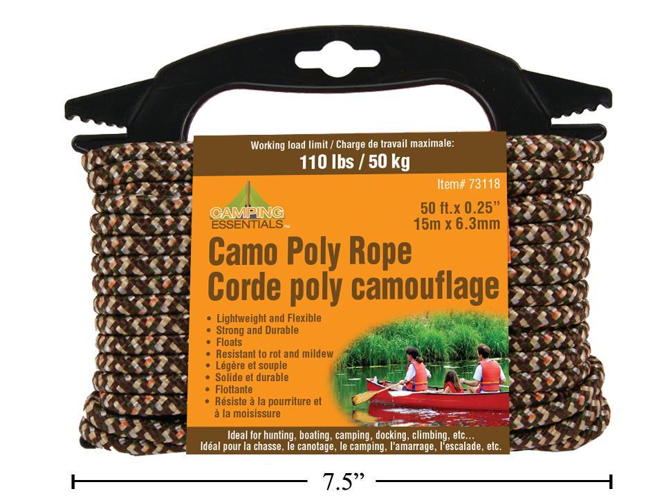 Camping Camo Poly Rope , 50' x .25"