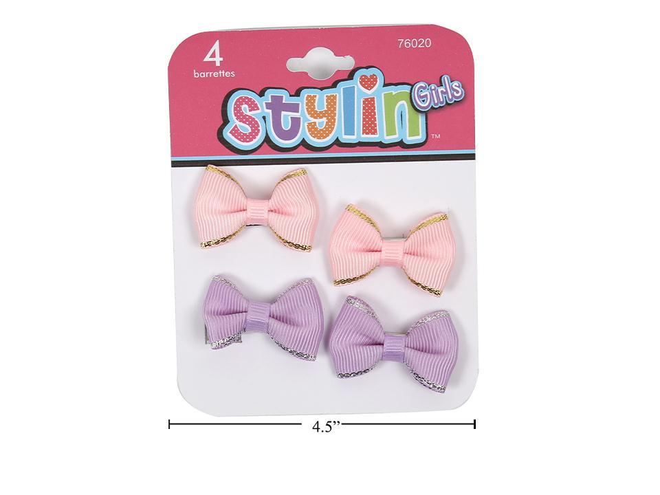 Children's 4-Piece Bow Pinch Clips with Glitter Edge