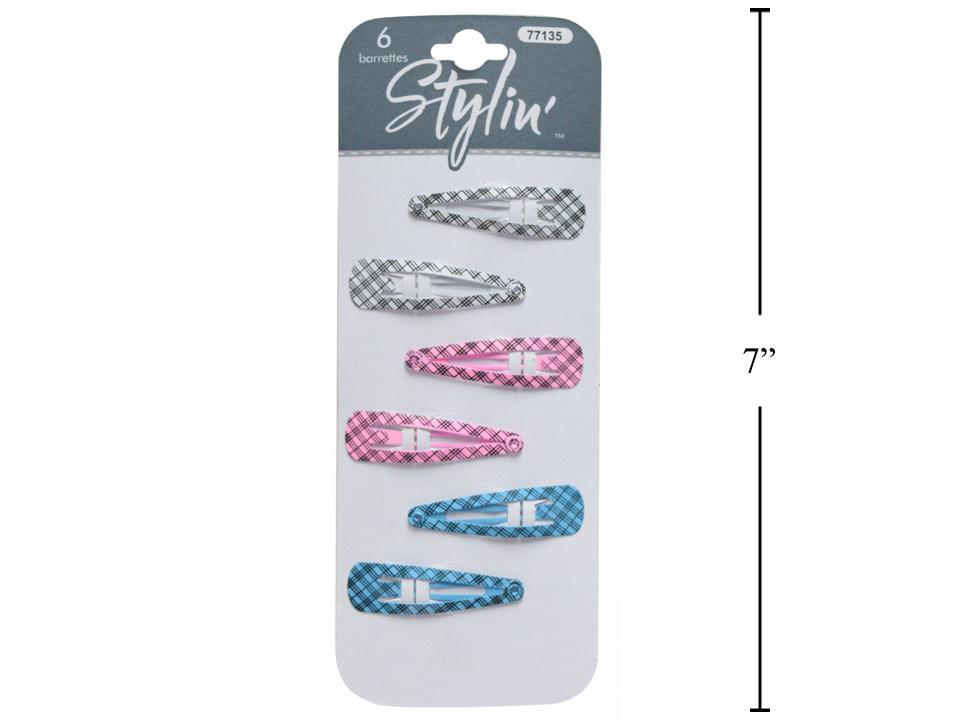 Stylin 6-Piece Plaid Snap Barrettes