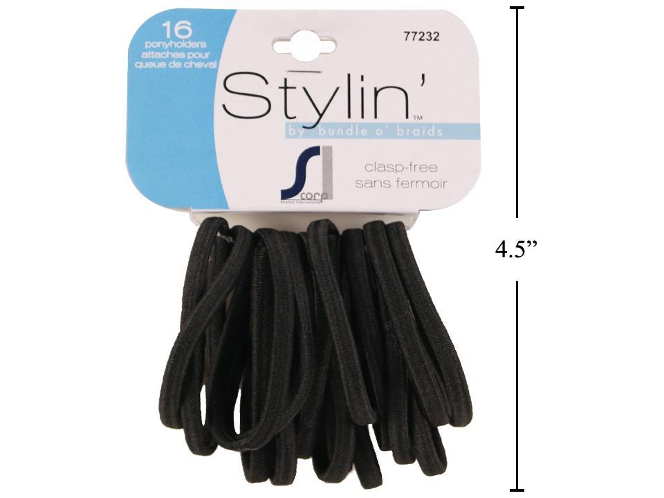 Stylish 16-Piece Clasp-Free Flat Black Ponytail Holders
