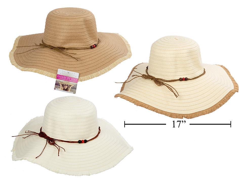 Ladie's Wide Brim Straw Sun Hat, 3asst. Colours, j-hook w/cht