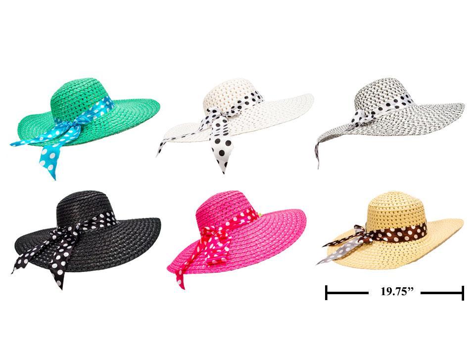 Ladie's Round Straw Hat w/Dot Ribbon, 100% Paper
