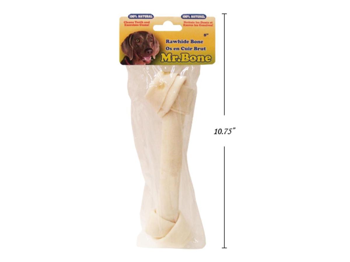 Mr. Bone 8-Inch Bleached Rawhide Bone