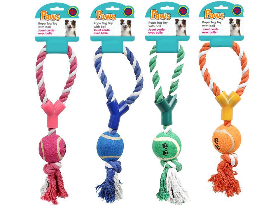 PAWS 12-Inch Rope Throw Toy with Ball