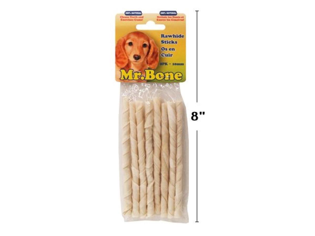 Mr. Bone 8-Piece 10mm White Rawhide Twist Sticks