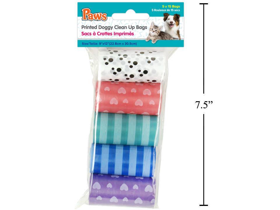 PAWS Clean Up Bags, 9" x 12", 5-Pack, 15 Bags per Roll