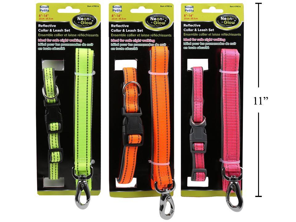 PAWS Reflective Collar and Leash Set, 8"-14"