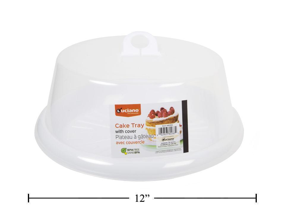 Luciano White Cake Tray with Cover, 12x5"