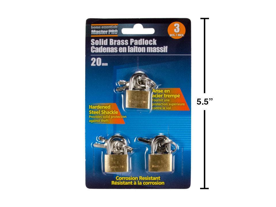 H.E. Master Pro 3-Piece 0.5" Solid Brass Padlock with 2 Keys