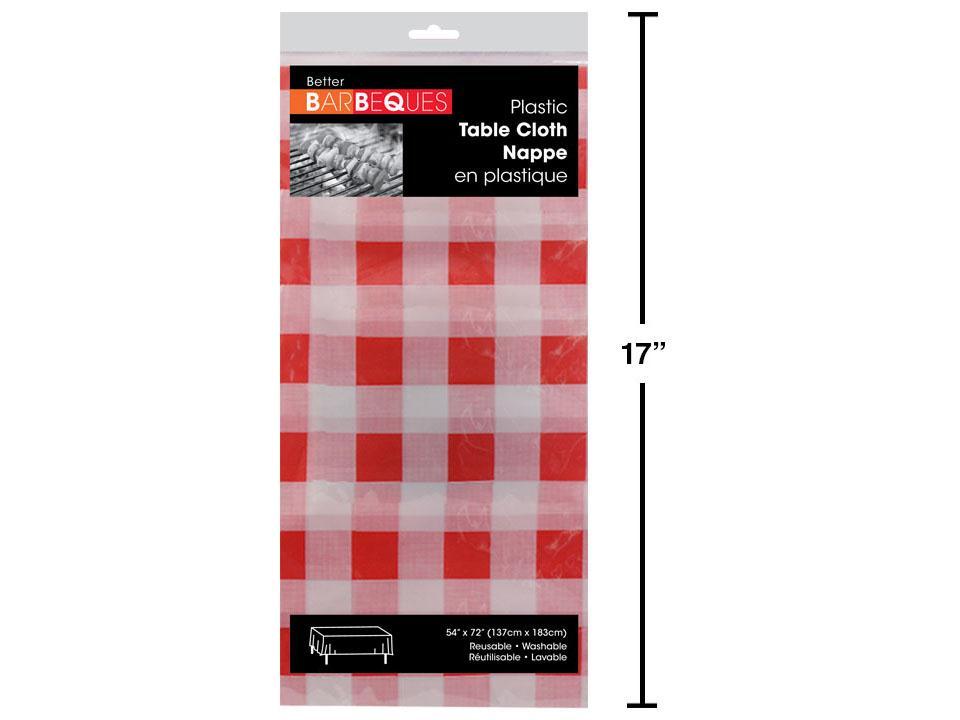 BBQ 54"x72" Plastic Tablecover- Red Gingham Design, printed polybag