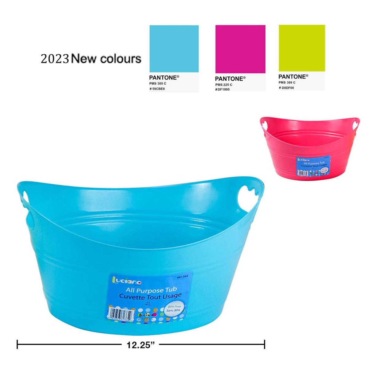 Luciano 4L Oval All Purpose Tub w/ Handle 12-5/8"x9-3/8x5.5"