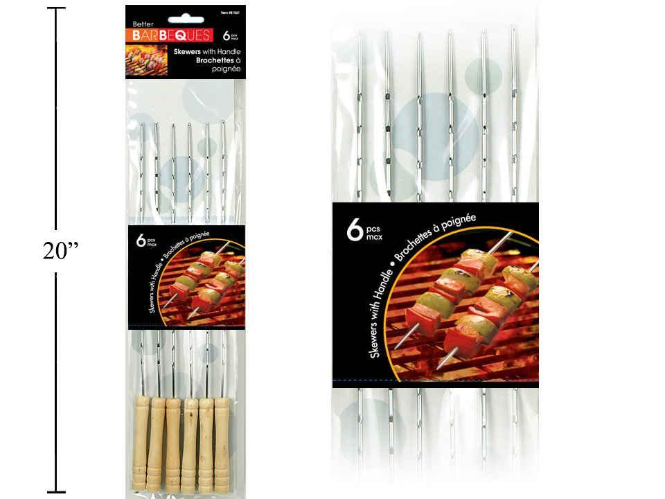 BBQ 6pcs 15.75" Skewers w/Wooden Handles