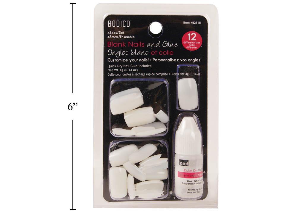 Bodico 48-Piece Plain Nail Set with 7g Glue