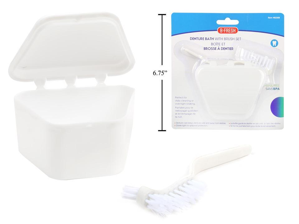 Bodico White Denture Bath with Brush Set