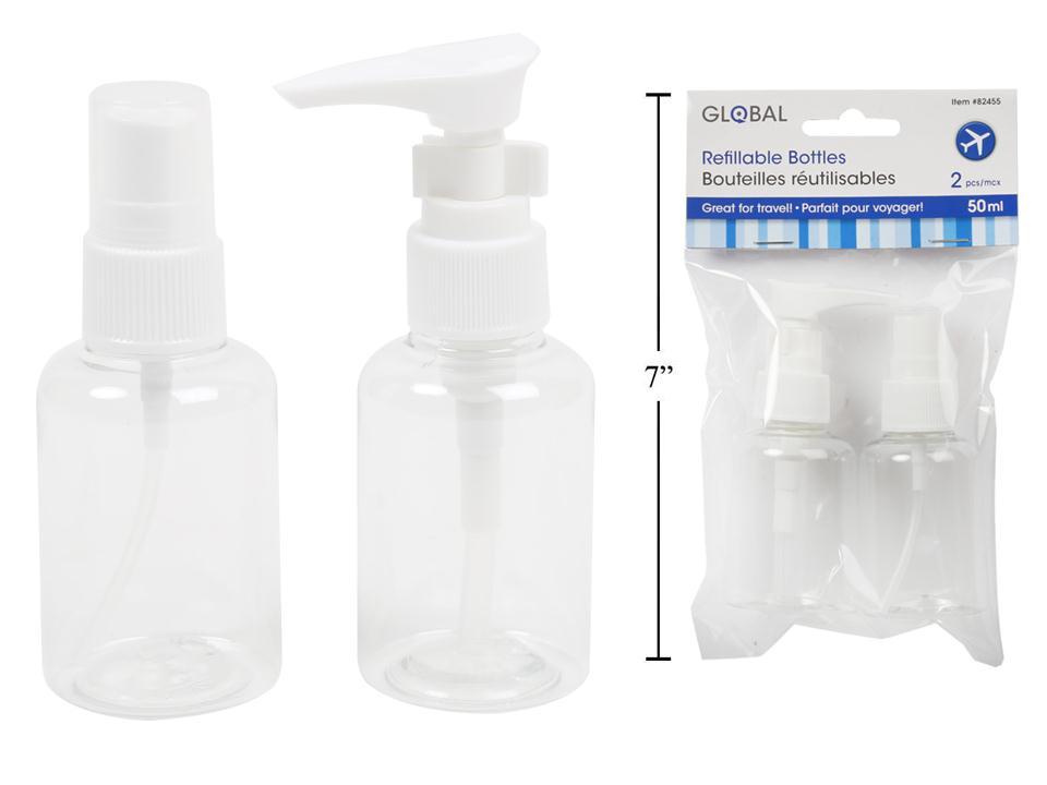Global 2-Piece 50ml Travel Bottles with 1 Pump and 1 Spray