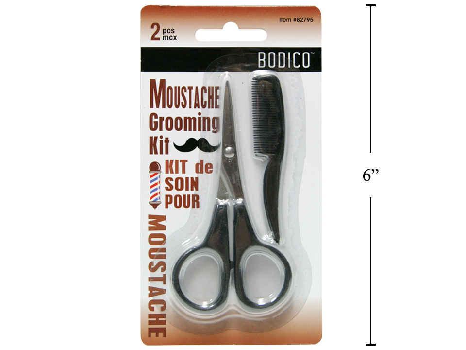 Bodico Moustache Grooming Kit with Scissors and Black Comb