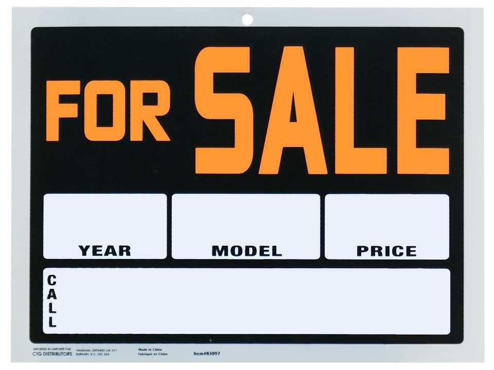 9x12" PVC "For Sale" Sign (Year/ Model/Price)