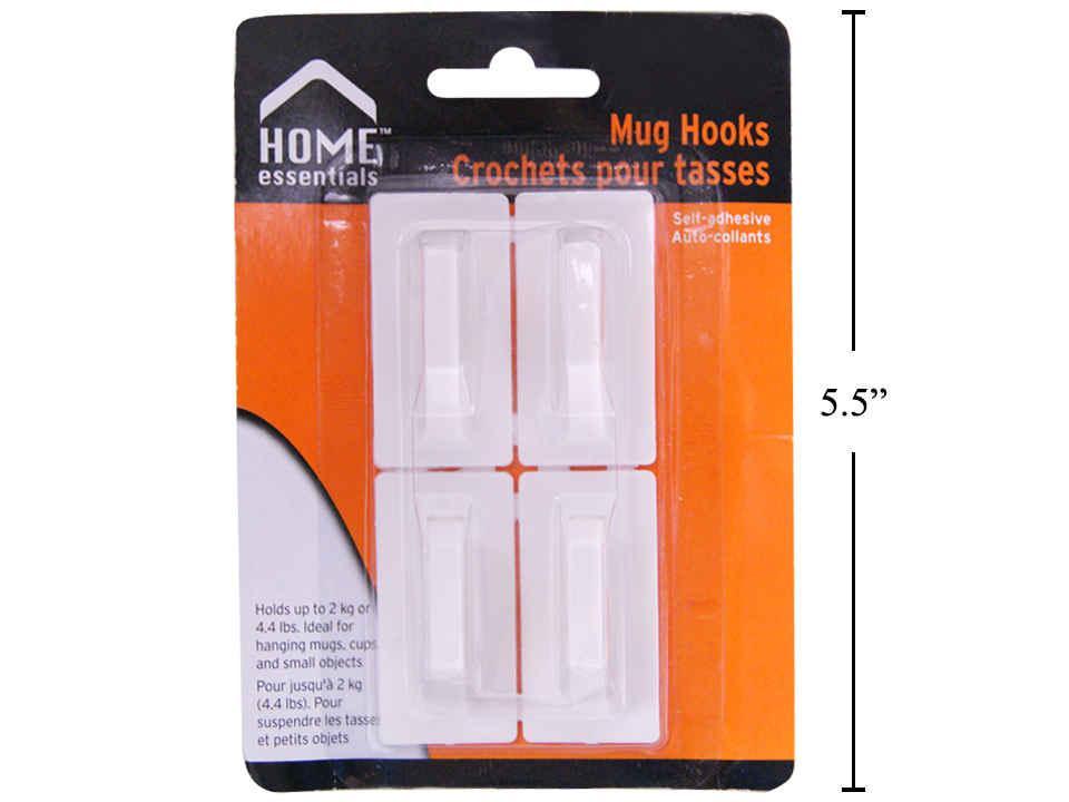 H.E. Self-Adhesive 4-Piece Plastic Mug Hooks, 2.5cm x 5cm