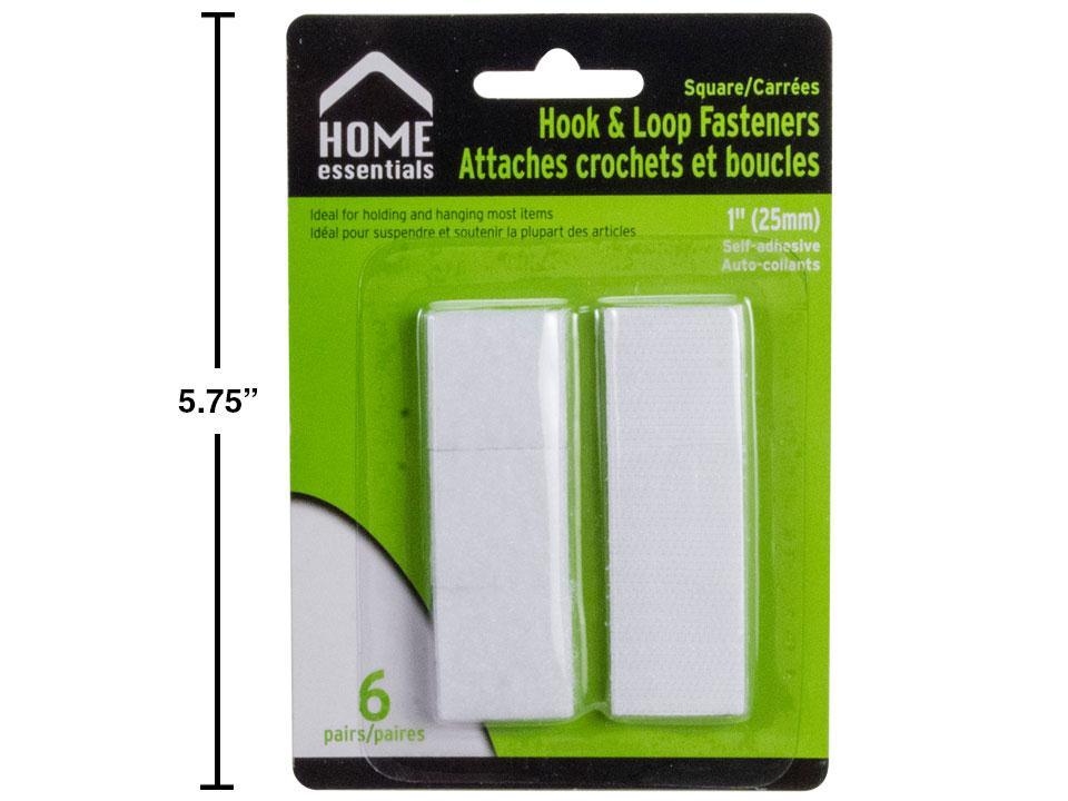 H.E. 6-Pair Hook & Loop Fasteners, 1" Square, White