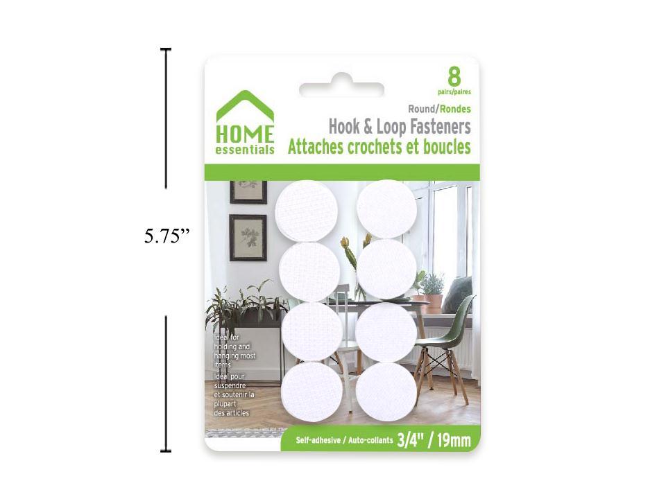 H.E. 8-Pair Hoop & Loop Fasteners, 3/4" Round, White